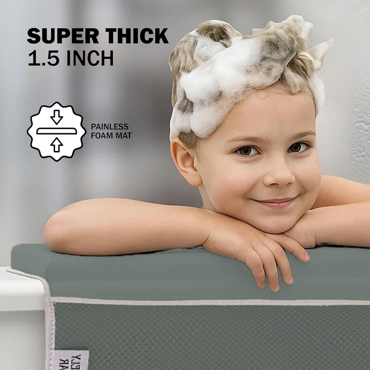 Baby Bath Kneeler & Elbow Rest Pad Set – Extra Thick 1.5” Cushion, Non-Slip Mat with Quick-Dry Cover & Storage Pockets