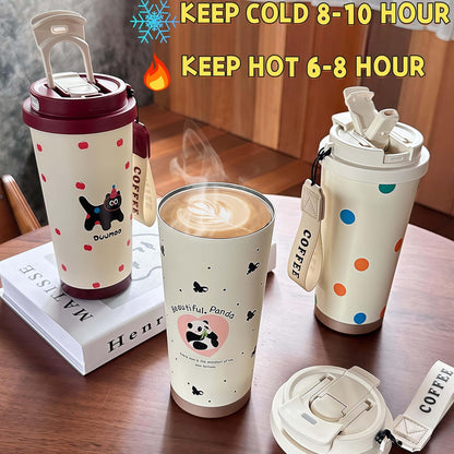16 oz Coffee Travel Mug, Cute Coffee Tumbler with Lid | Stainless Steel Insulated Water Bottle, Double Wall Vacuum, Leakproof, Portable, Hot & Cold Drinks