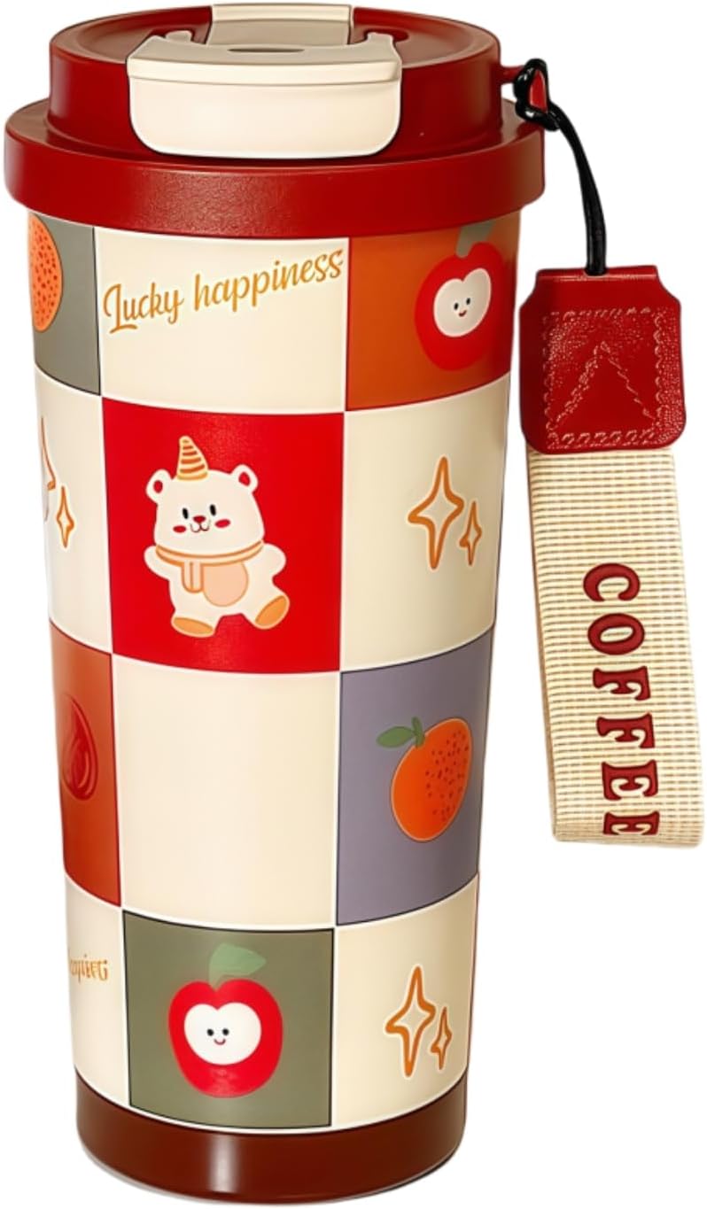 16 oz Coffee Travel Mug, Cute Coffee Tumbler with Lid | Stainless Steel Insulated Water Bottle, Double Wall Vacuum, Leakproof, Portable, Hot & Cold Drinks