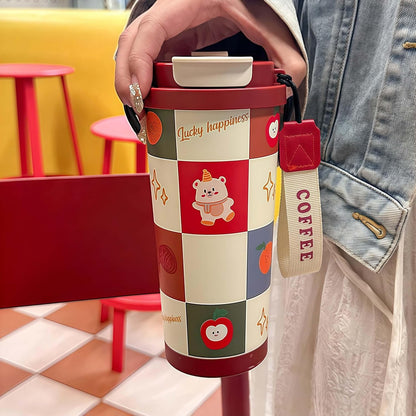 16 oz Coffee Travel Mug, Cute Coffee Tumbler with Lid | Stainless Steel Insulated Water Bottle, Double Wall Vacuum, Leakproof, Portable, Hot & Cold Drinks