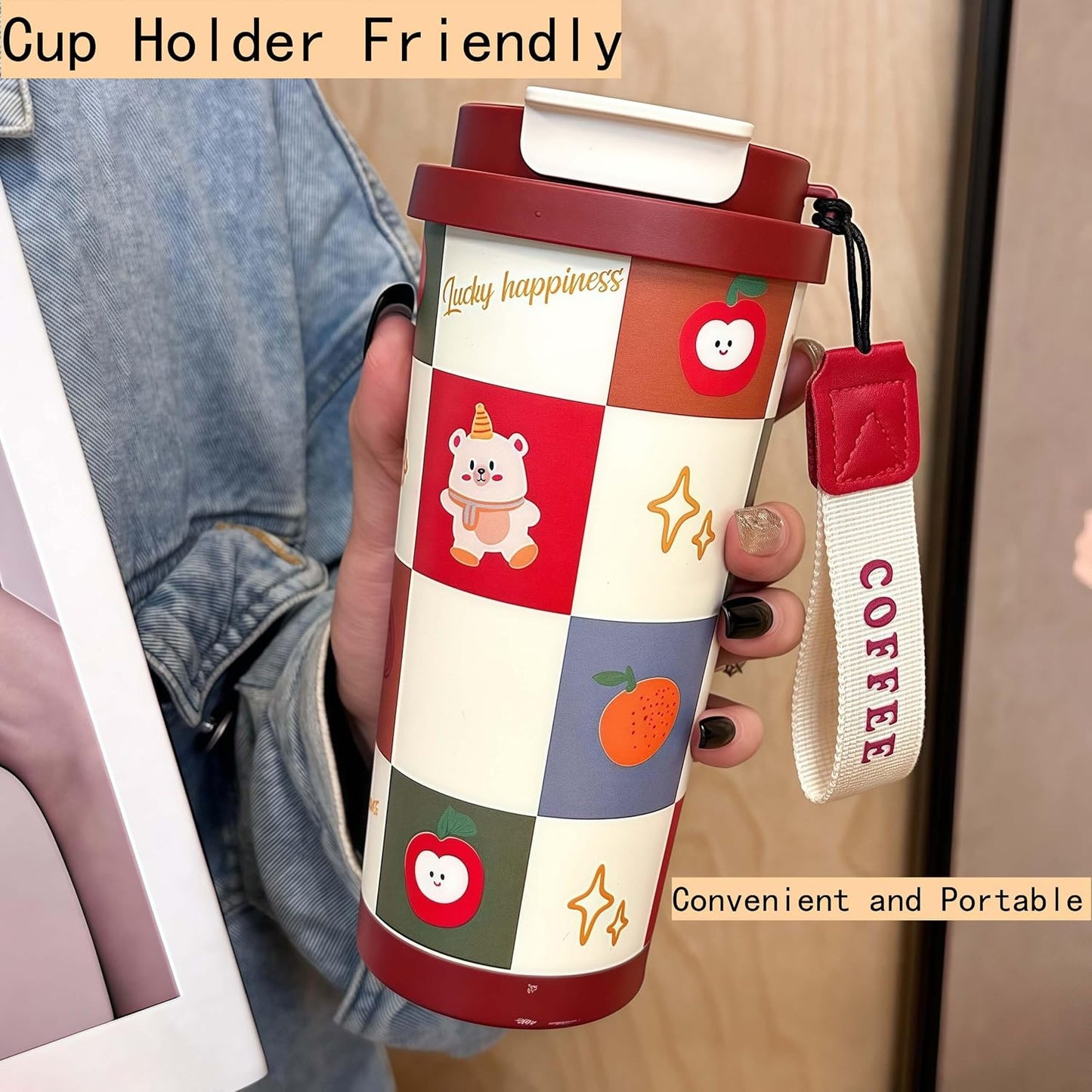 16 oz Coffee Travel Mug, Cute Coffee Tumbler with Lid | Stainless Steel Insulated Water Bottle, Double Wall Vacuum, Leakproof, Portable, Hot & Cold Drinks