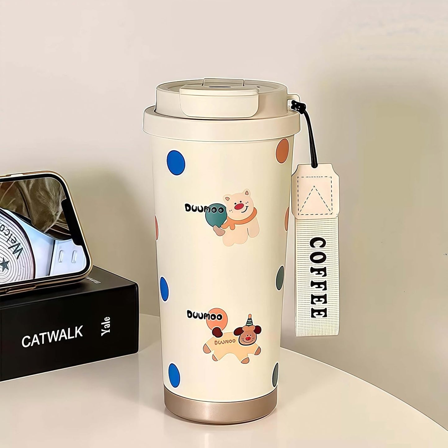 16 oz Coffee Travel Mug, Cute Coffee Tumbler with Lid | Stainless Steel Insulated Water Bottle, Double Wall Vacuum, Leakproof, Portable, Hot & Cold Drinks