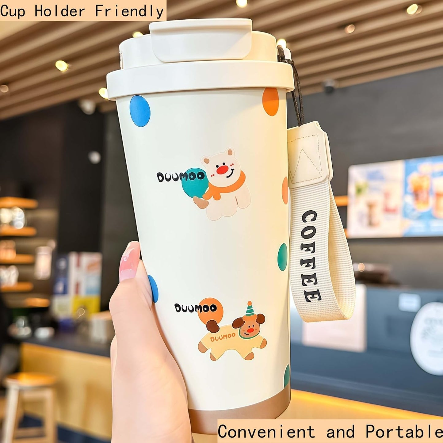 16 oz Coffee Travel Mug, Cute Coffee Tumbler with Lid | Stainless Steel Insulated Water Bottle, Double Wall Vacuum, Leakproof, Portable, Hot & Cold Drinks