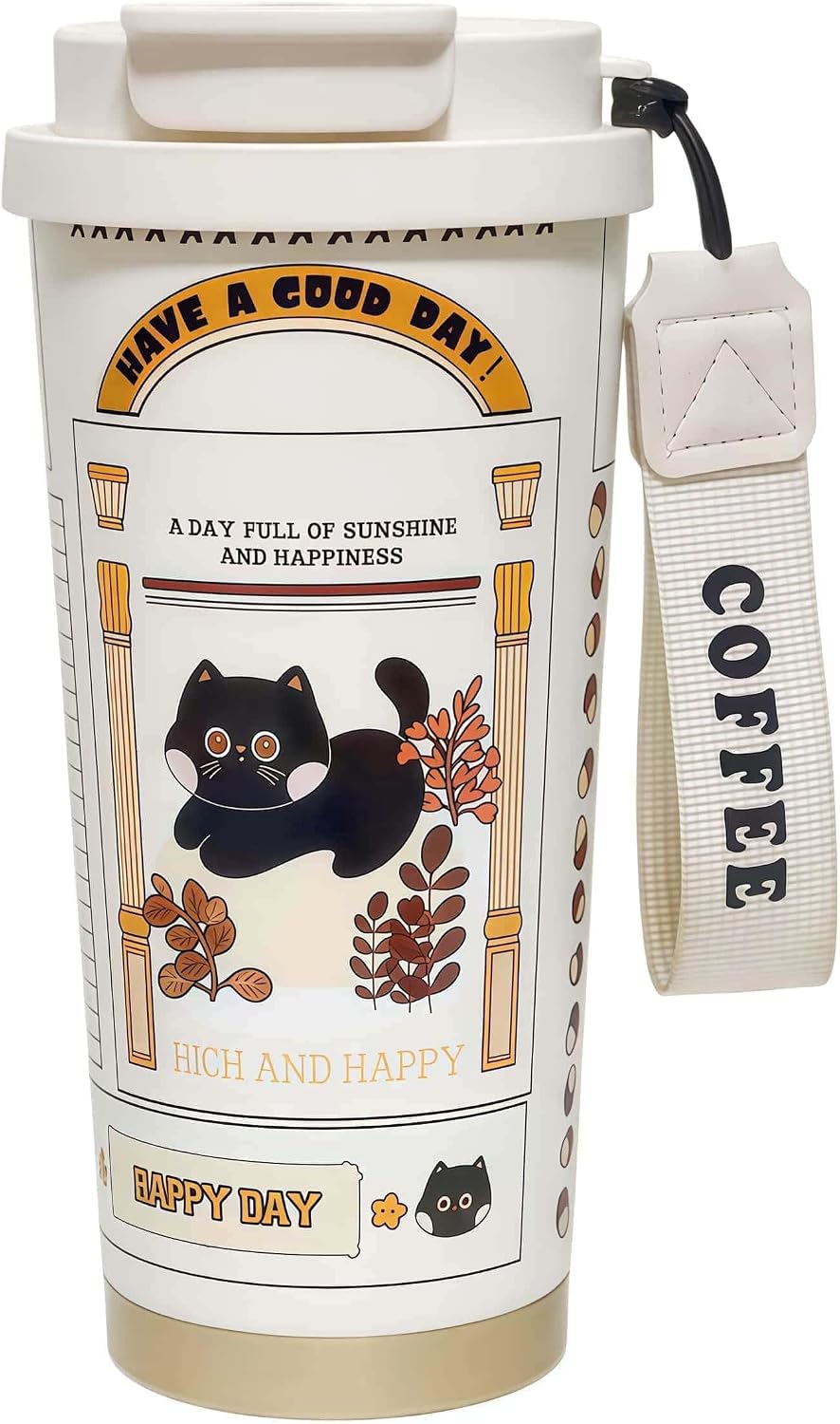 16 oz Coffee Travel Mug, Cute Coffee Tumbler with Lid | Stainless Steel Insulated Water Bottle, Double Wall Vacuum, Leakproof, Portable, Hot & Cold Drinks