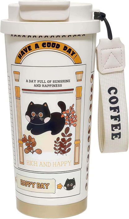 16 oz Coffee Travel Mug, Cute Coffee Tumbler with Lid | Stainless Steel Insulated Water Bottle, Double Wall Vacuum, Leakproof, Portable, Hot & Cold Drinks