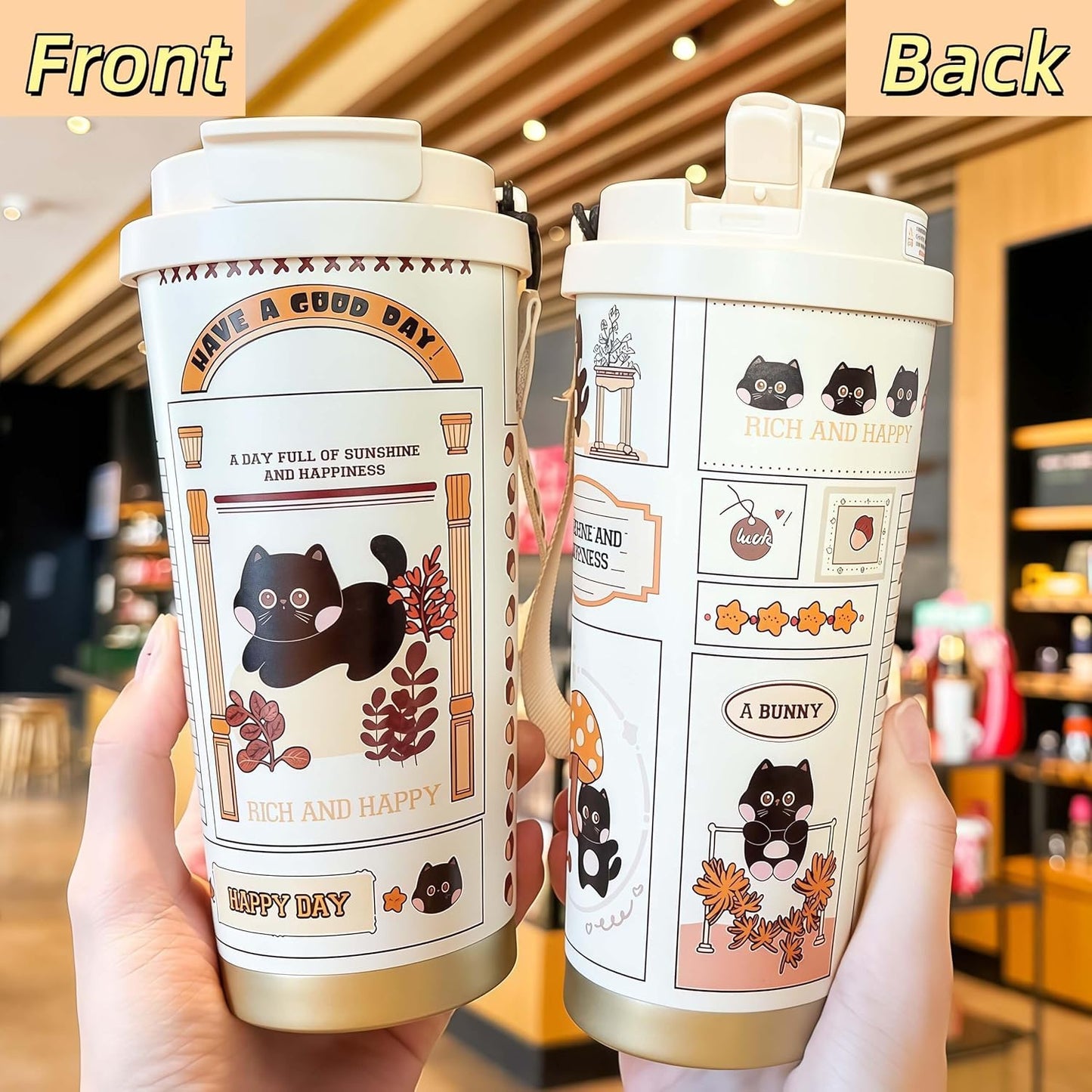 16 oz Coffee Travel Mug, Cute Coffee Tumbler with Lid | Stainless Steel Insulated Water Bottle, Double Wall Vacuum, Leakproof, Portable, Hot & Cold Drinks