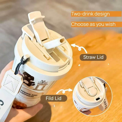 16 oz Coffee Travel Mug, Cute Coffee Tumbler with Lid | Stainless Steel Insulated Water Bottle, Double Wall Vacuum, Leakproof, Portable, Hot & Cold Drinks
