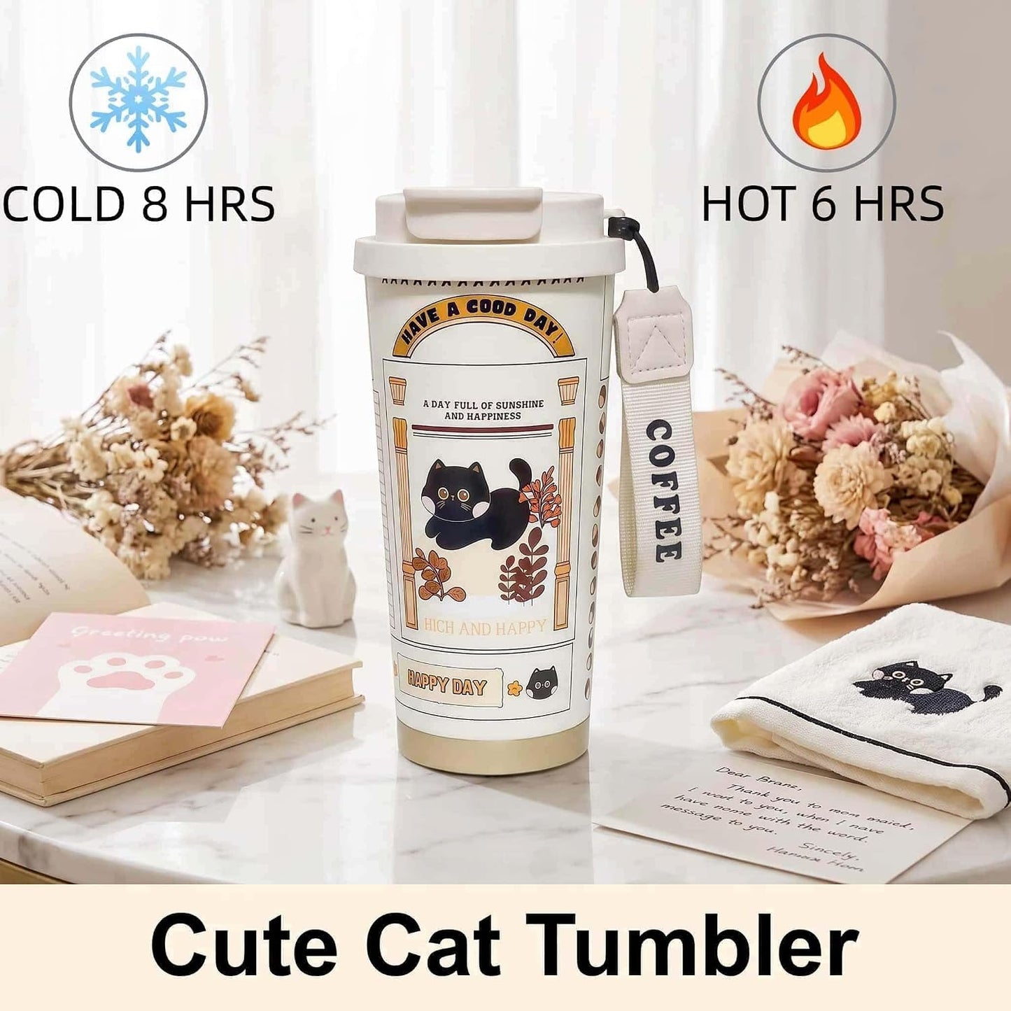 16 oz Coffee Travel Mug, Cute Coffee Tumbler with Lid | Stainless Steel Insulated Water Bottle, Double Wall Vacuum, Leakproof, Portable, Hot & Cold Drinks
