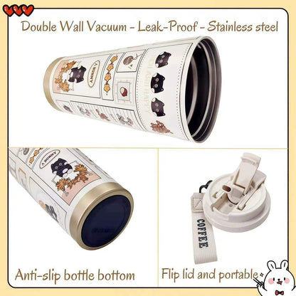 16 oz Coffee Travel Mug, Cute Coffee Tumbler with Lid | Stainless Steel Insulated Water Bottle, Double Wall Vacuum, Leakproof, Portable, Hot & Cold Drinks