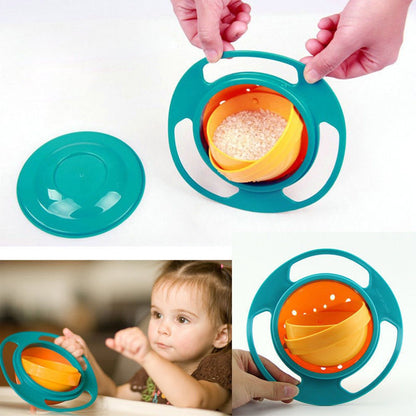Gyro Bowl 360 Dgree Rotation Spill Resistant Gyroscopic Bowl with Lid