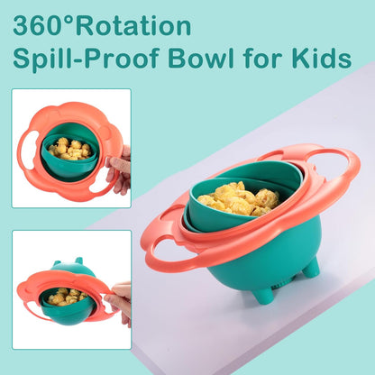 Gyro Bowl 360 Dgree Rotation Spill Resistant Gyroscopic Bowl with Lid