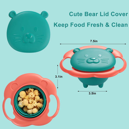 Gyro Bowl 360 Dgree Rotation Spill Resistant Gyroscopic Bowl with Lid