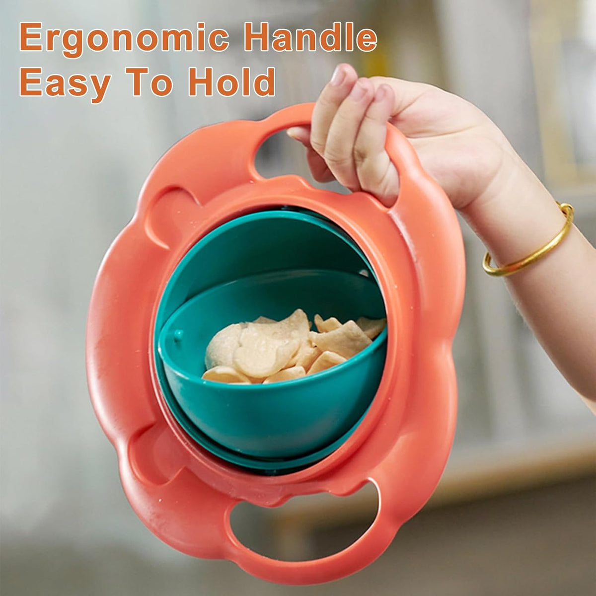 Gyro Bowl 360 Dgree Rotation Spill Resistant Gyroscopic Bowl with Lid