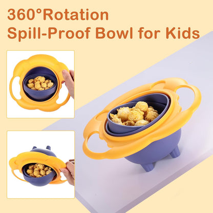 Gyro Bowl 360 Dgree Rotation Spill Resistant Gyroscopic Bowl with Lid