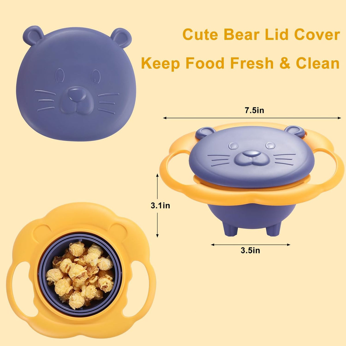 Gyro Bowl 360 Dgree Rotation Spill Resistant Gyroscopic Bowl with Lid