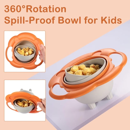 Gyro Bowl 360 Dgree Rotation Spill Resistant Gyroscopic Bowl with Lid