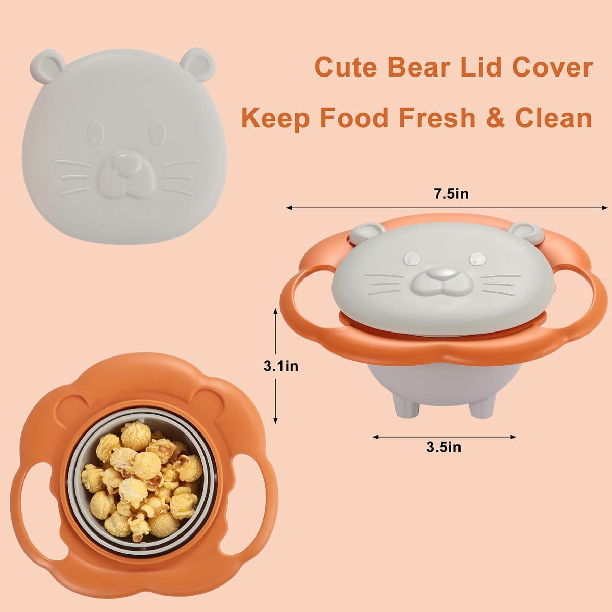 Gyro Bowl 360 Dgree Rotation Spill Resistant Gyroscopic Bowl with Lid