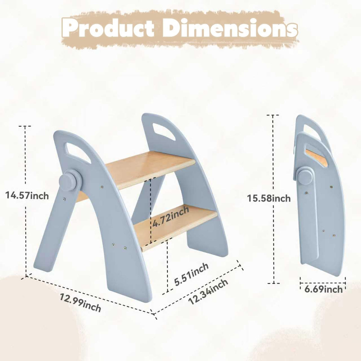 Wooden 2 Step Stool for Kids Bathroom Sink Foldable Anti-Slip 2-Step for Toilet Potty Training, Child Stepping Stool for Kitchen Nursery Bedroom, Sturdy Non Slip Adult Stool for Closet Pink