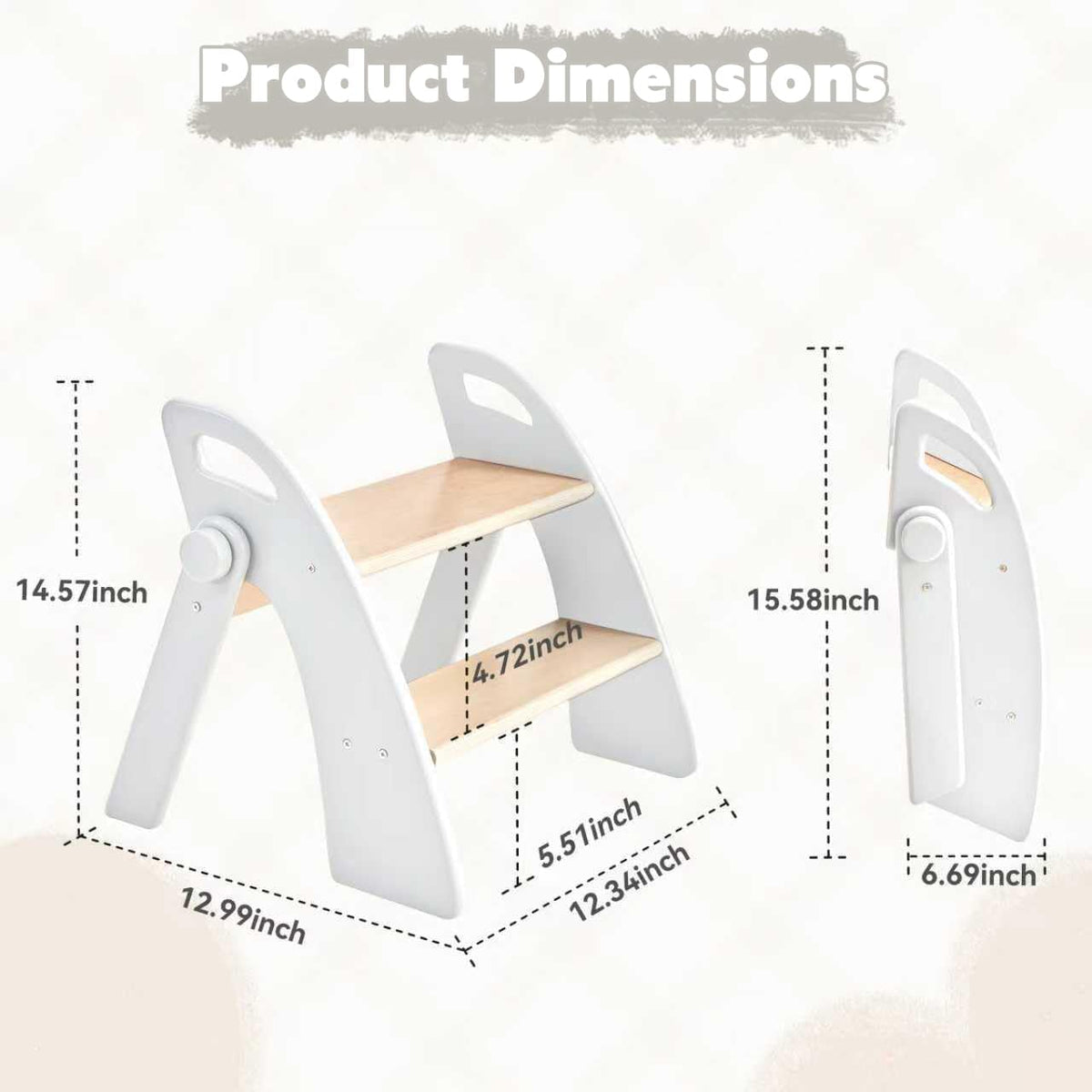 Wooden 2 Step Stool for Kids Bathroom Sink Foldable Anti-Slip 2-Step for Toilet Potty Training, Child Stepping Stool for Kitchen Nursery Bedroom, Sturdy Non Slip Adult Stool for Closet Pink