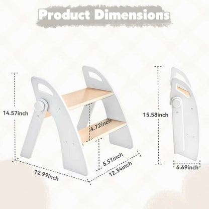 Wooden 2 Step Stool for Kids Bathroom Sink Foldable Anti-Slip 2-Step for Toilet Potty Training, Child Stepping Stool for Kitchen Nursery Bedroom, Sturdy Non Slip Adult Stool for Closet Pink