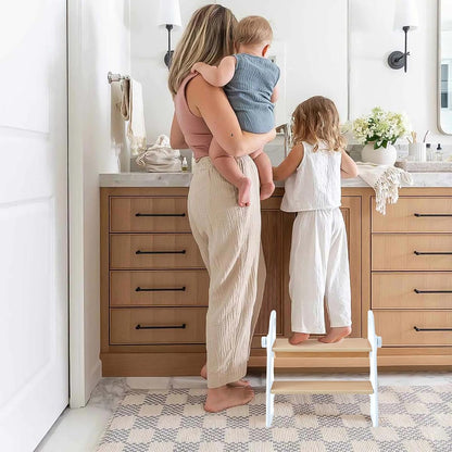 Wooden 2 Step Stool for Kids Bathroom Sink Foldable Anti-Slip 2-Step for Toilet Potty Training, Child Stepping Stool for Kitchen Nursery Bedroom, Sturdy Non Slip Adult Stool for Closet Pink