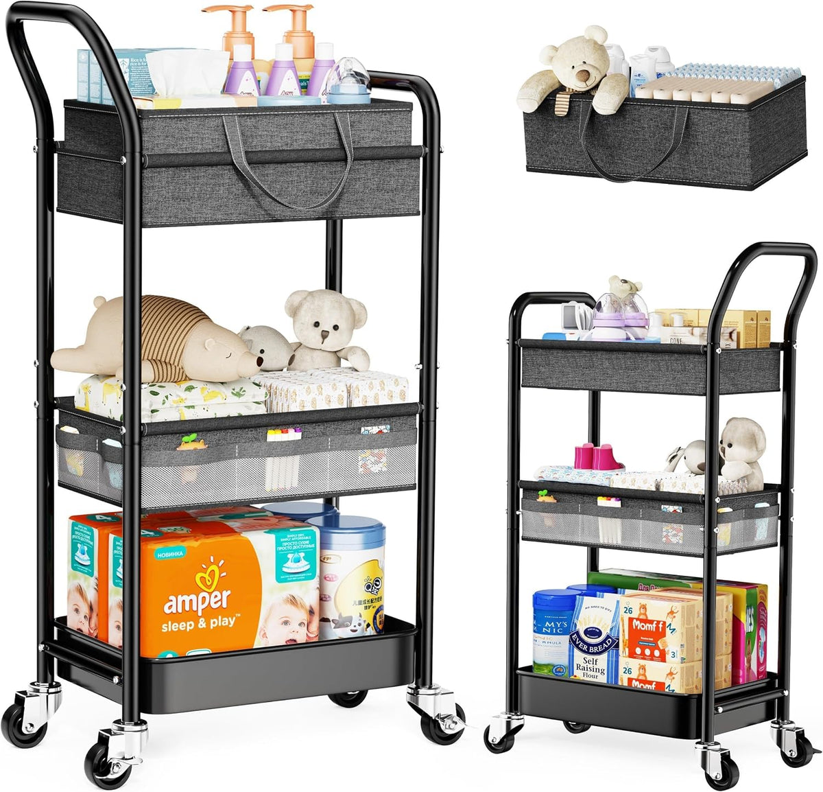 Rolling Cart and Baby Diaper Caddy Cart