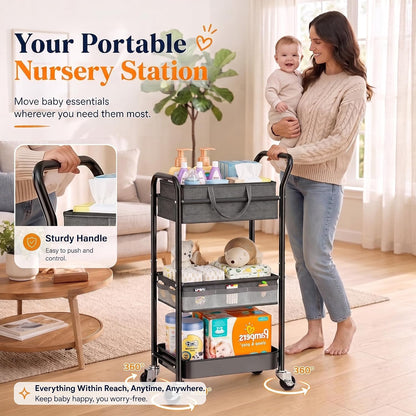 Rolling Cart and Baby Diaper Caddy Cart