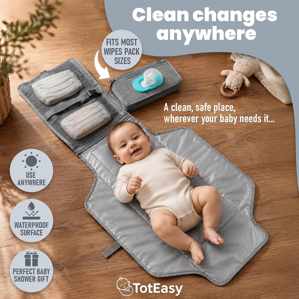 Portable Diaper Changing Pad with Universal Wipes Pocket Travel Baby Pad