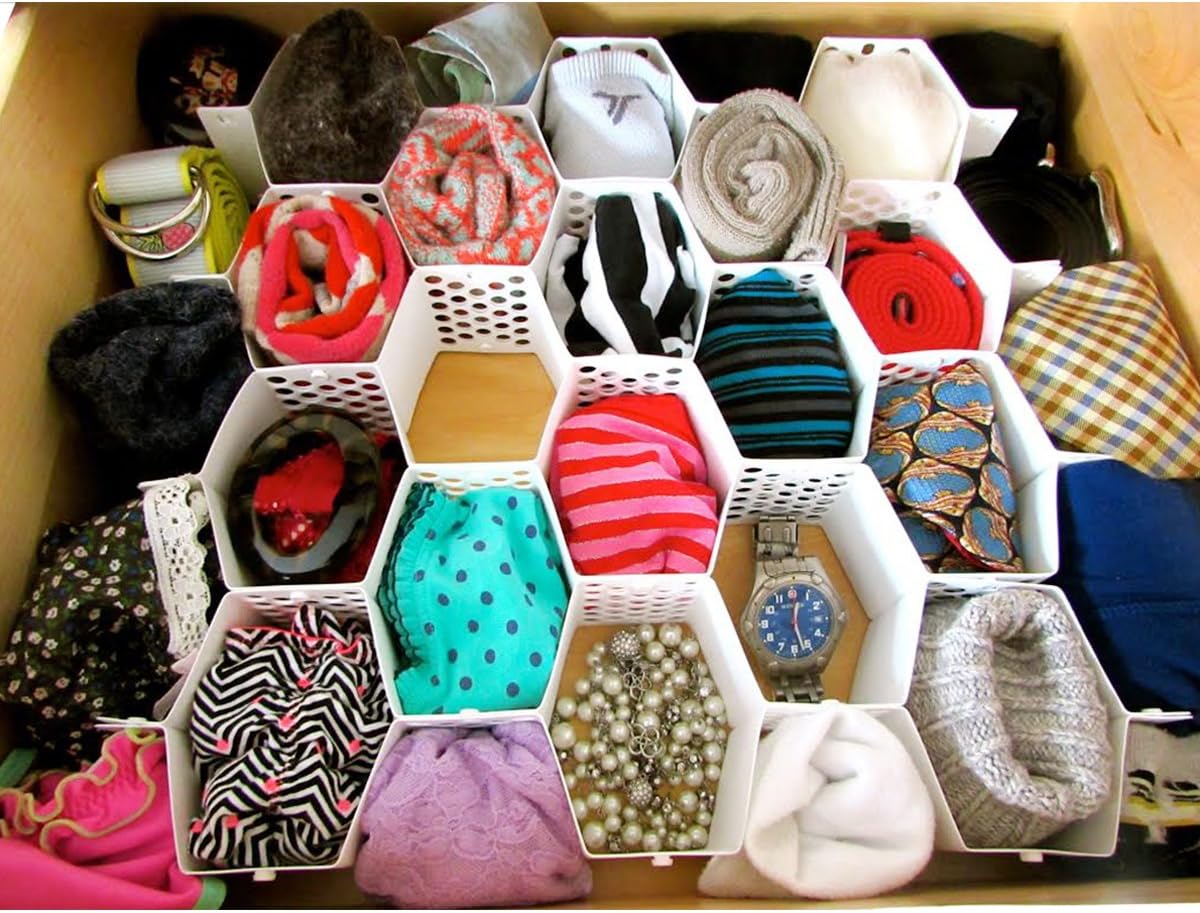 4-Pack Honeycomb Drawer Organizers, 112 Cells, Expandable Dividers