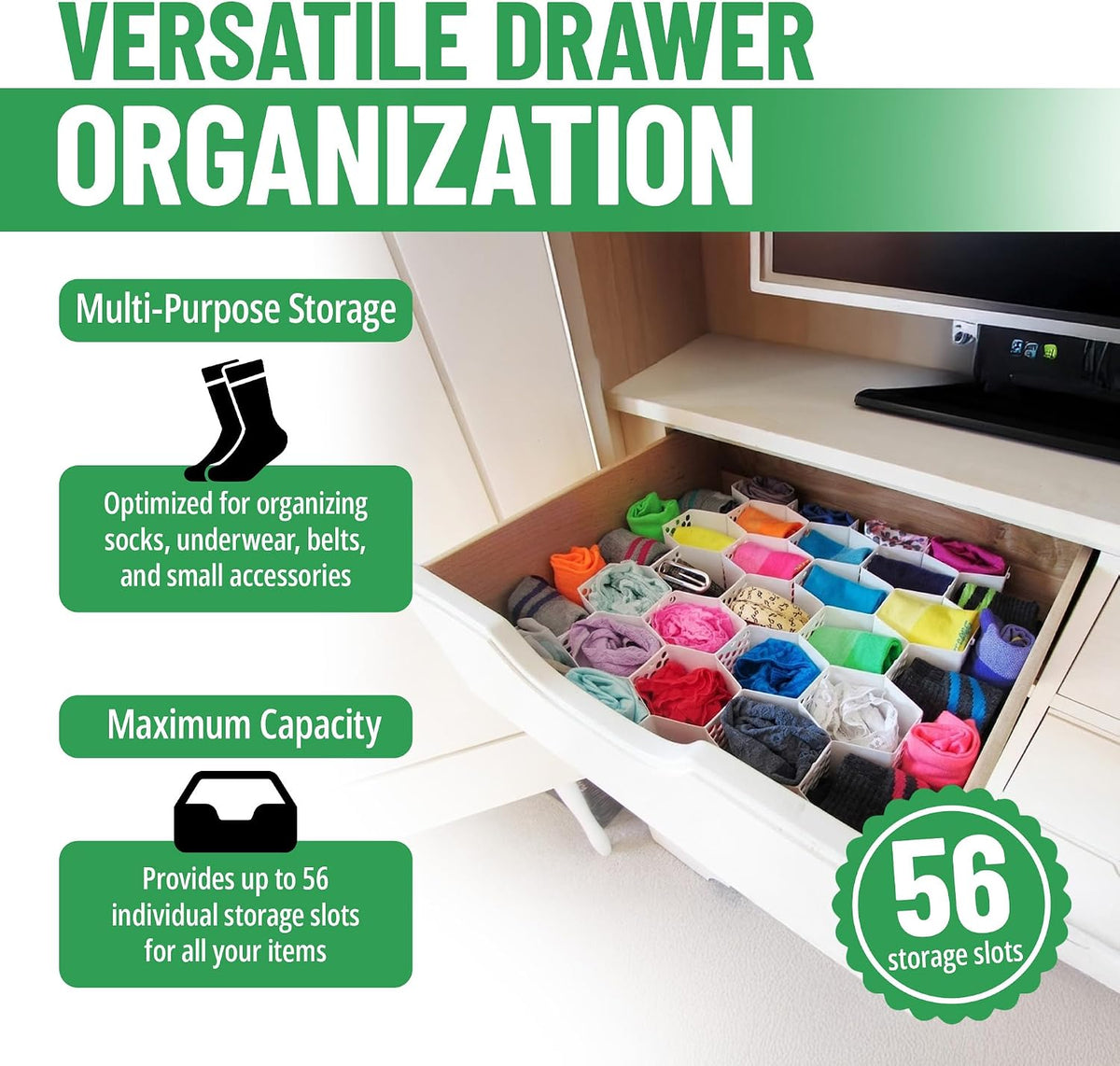 4-Pack Honeycomb Drawer Organizers, 112 Cells, Expandable Dividers