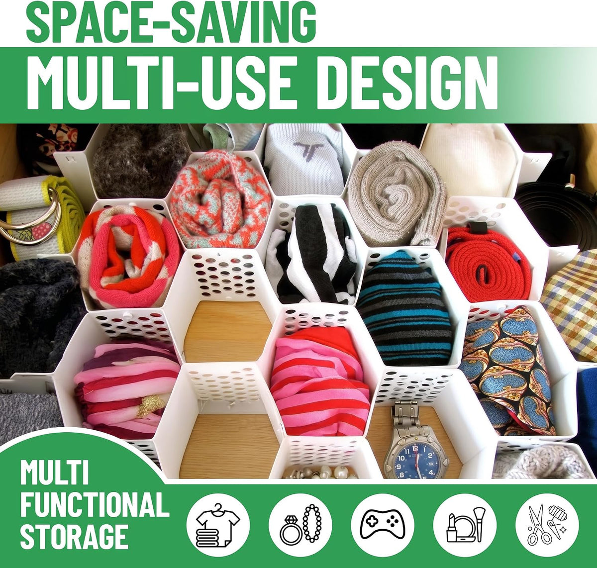 4-Pack Honeycomb Drawer Organizers, 112 Cells, Expandable Dividers