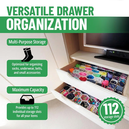 4-Pack Honeycomb Drawer Organizers, 112 Cells, Expandable Dividers