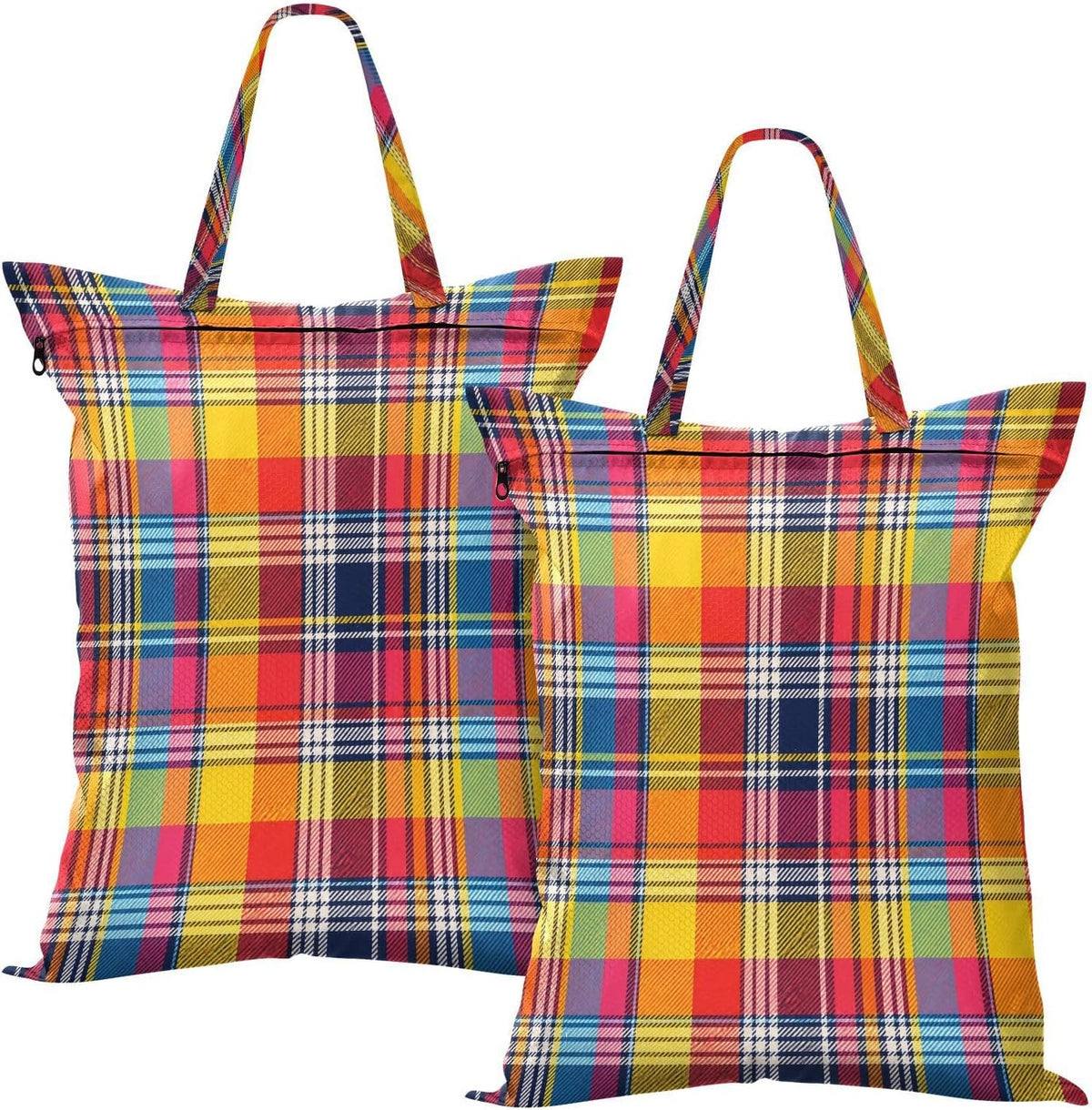 Rainbow Plaid Waterproof Travel Laundry Bag Reusable Set of 2
