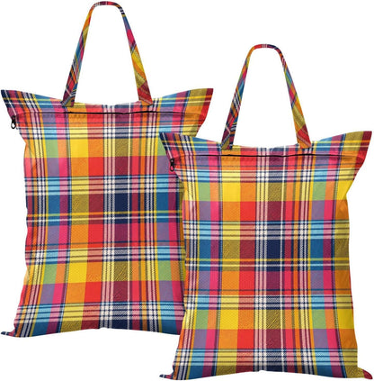Rainbow Plaid Waterproof Travel Laundry Bag Reusable Set of 2