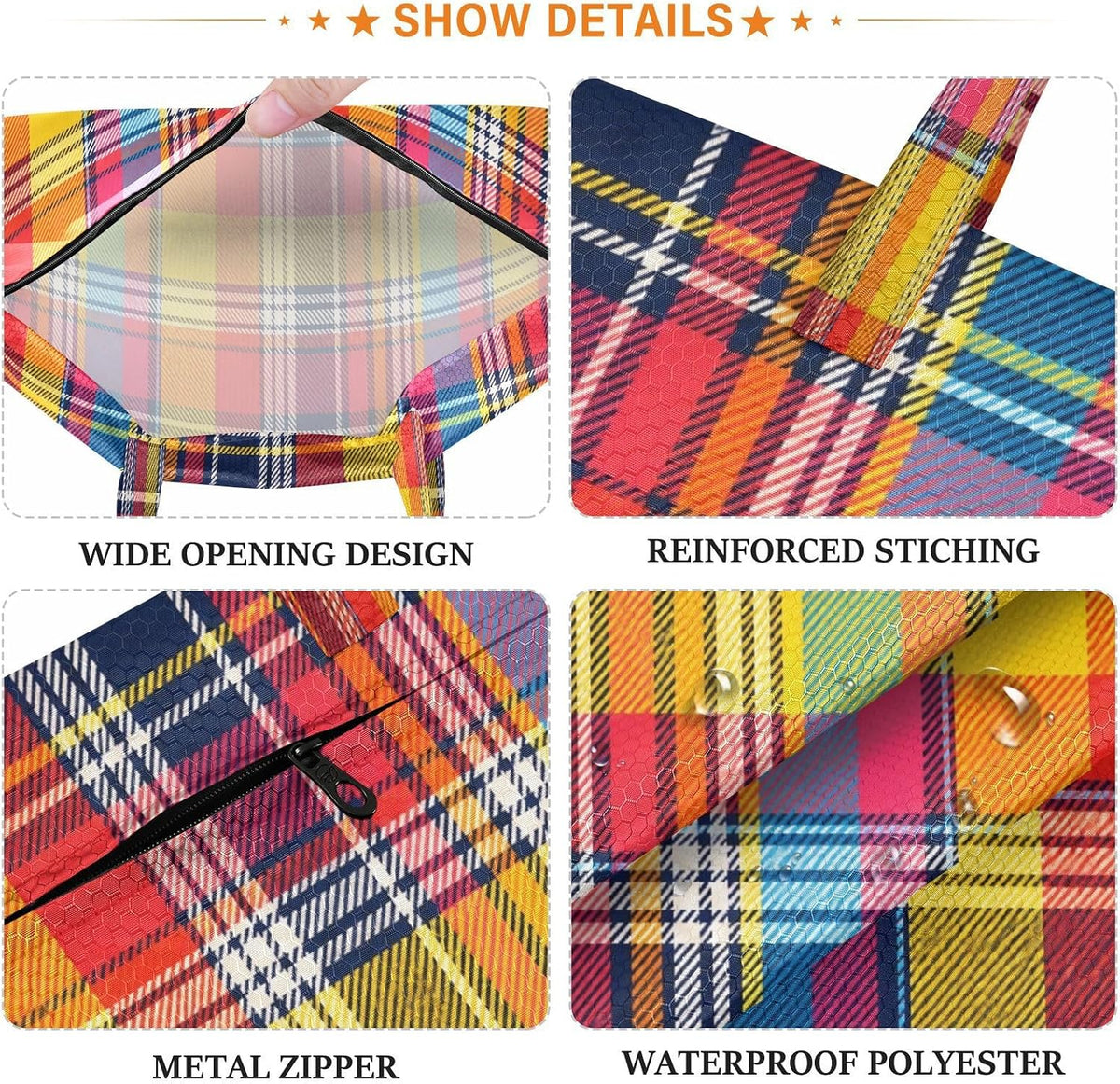Rainbow Plaid Waterproof Travel Laundry Bag Reusable Set of 2