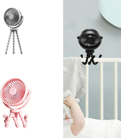 Flexible Tripod Clip On Fan with 3 Settings and Rechargeable Power Pack for Stroller and Desktop Use