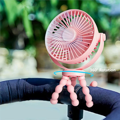 Flexible Tripod Clip On Fan with 3 Settings and Rechargeable Power Pack for Stroller and Desktop Use