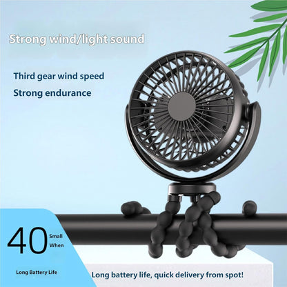 Flexible Tripod Clip On Fan with 3 Settings and Rechargeable Power Pack for Stroller and Desktop Use