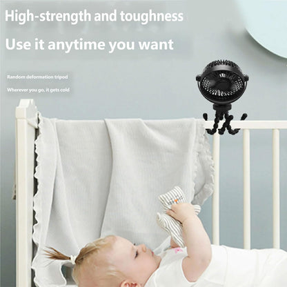 Flexible Tripod Clip On Fan with 3 Settings and Rechargeable Power Pack for Stroller and Desktop Use