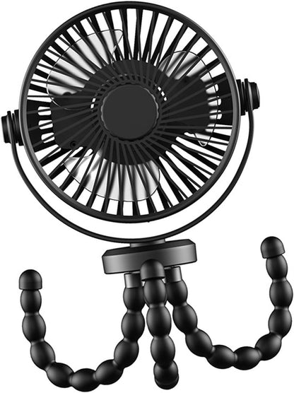 Flexible Tripod Clip On Fan with 3 Settings and Rechargeable Power Pack for Stroller and Desktop Use