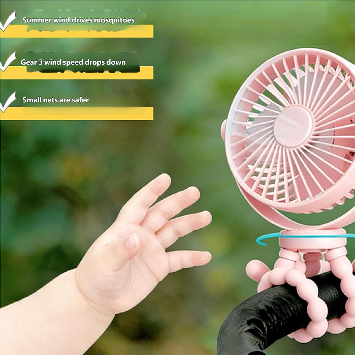 Flexible Tripod Clip On Fan with 3 Settings and Rechargeable Power Pack for Stroller and Desktop Use