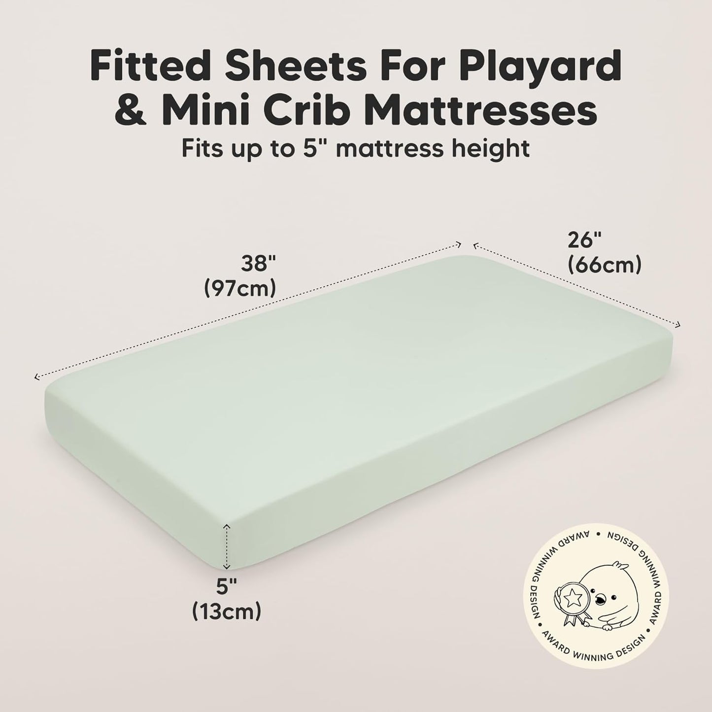 2-Pack Mini Crib Sheets Fitted - 38x26 Pack N Play Sheets for Pack and Play Mattress, Organic Cotton, Soft & Breathable Playard Bedding, Neutral Mini Toddler Bed Cover for Boys, Girls (Dragon Tale)
