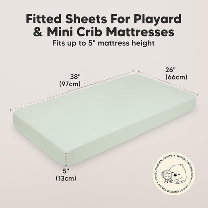 2-Pack Mini Crib Sheets Fitted - 38x26 Pack N Play Sheets for Pack and Play Mattress, Organic Cotton, Soft & Breathable Playard Bedding, Neutral Mini Toddler Bed Cover for Boys, Girls (Dragon Tale)