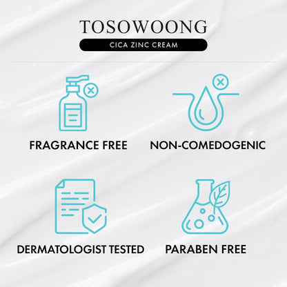 TOSOWOONG Zinc Oxide 10 Cream, 100,000ppm Zinc Oxide, Heal, Soothe Acne, Redness, Rosacea Treatment, Skin Barrier Repair, Moisture, Non-Comedogenic, Korean Skincare, 50g, 1.76 oz.
