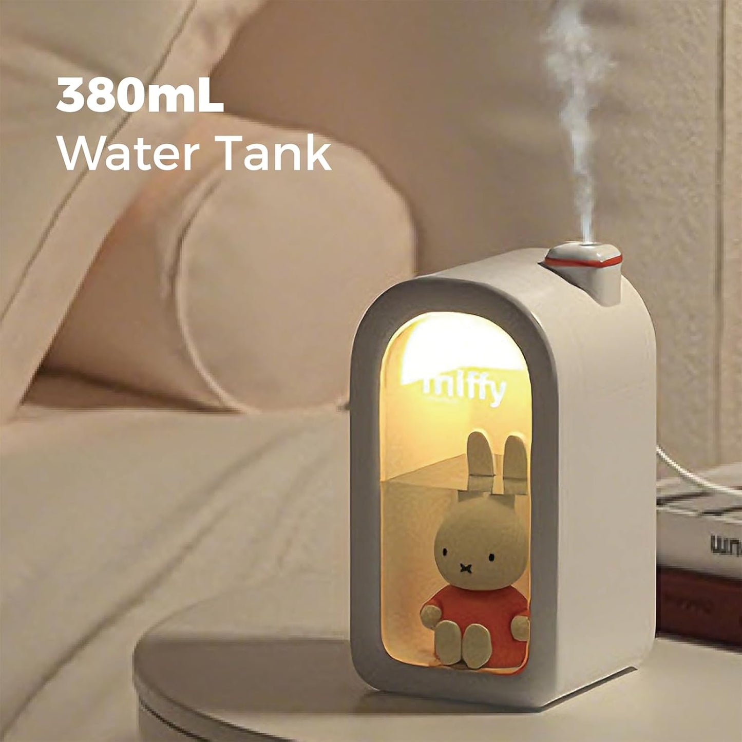 Mipow X Miffy Cool Mist Humidifier - Ultrasonic Quiet, Mini Cute Humidifier with Night Light, 380ml Humidifiers for Bedroom/Babies Nursery/Office