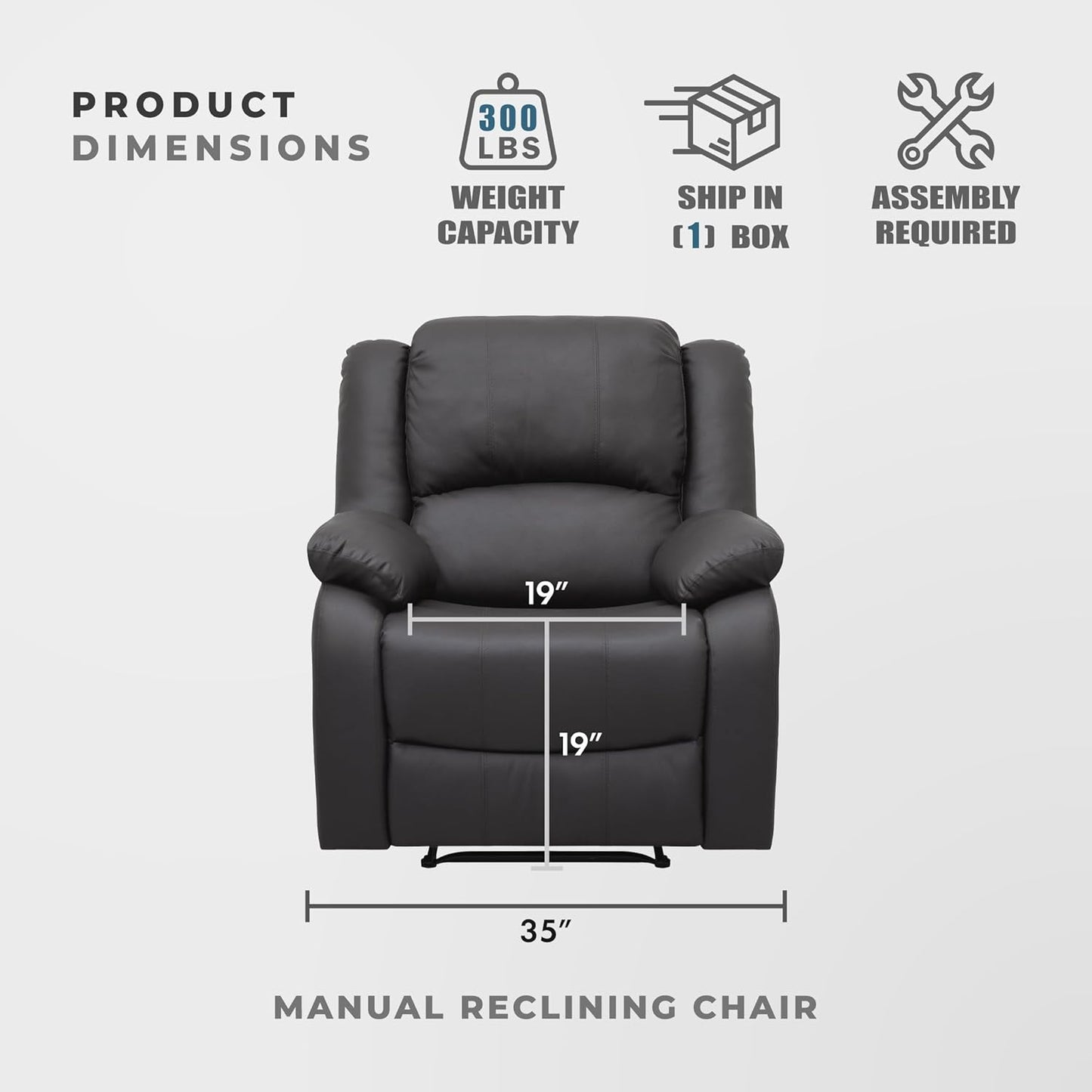 Lexicon Manual Glider Recliner Sofa Chair, Home Theater Seating, Wall Hugger Manual Reclining Nursery Chair for Bedroom/Living Room/Office/Apartment, Grey Chenille