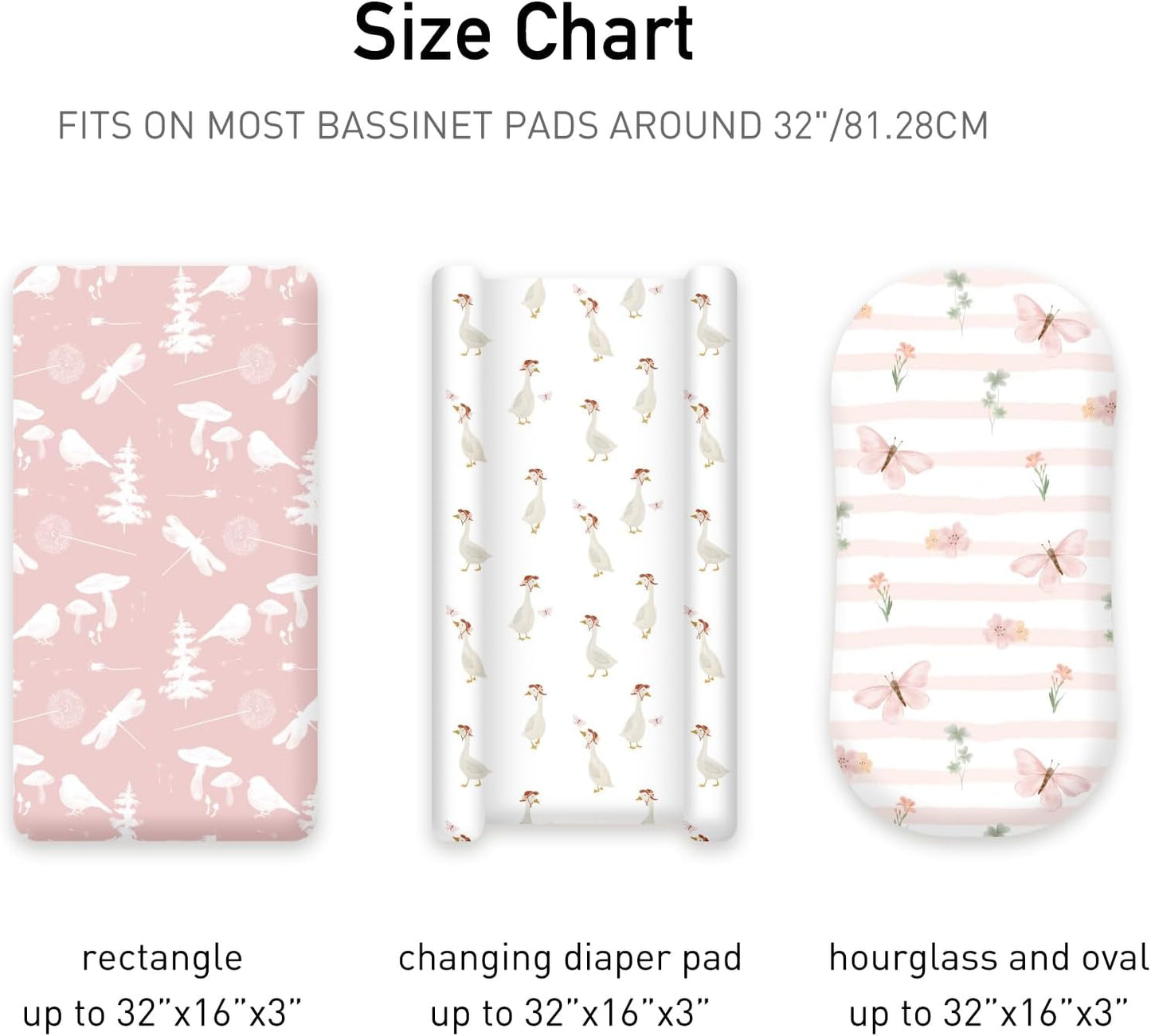 Bedside Sleeper Bassinet Fitted Sheets 20 x 33, 3 Pack Baby Delight Beside Me Dreamer,Babybond,Jimglo,koola,cowiewie,fodoss, Dream On Me Baby Square Bassinet, Pink Animal