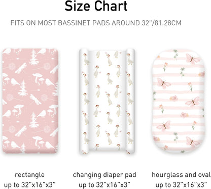 Bedside Sleeper Bassinet Fitted Sheets 20 x 33, 3 Pack Baby Delight Beside Me Dreamer,Babybond,Jimglo,koola,cowiewie,fodoss, Dream On Me Baby Square Bassinet, Pink Animal