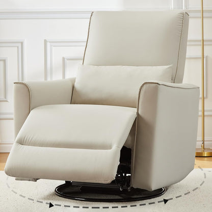 GAOMON Swivel Rocking Recliner Chair, Manual Leather Recliner Glider with Lumbar Support & Padded Armrest, Comfortable Rocker Nursery Single Sofa for Living Room and Bedroom (Cream)