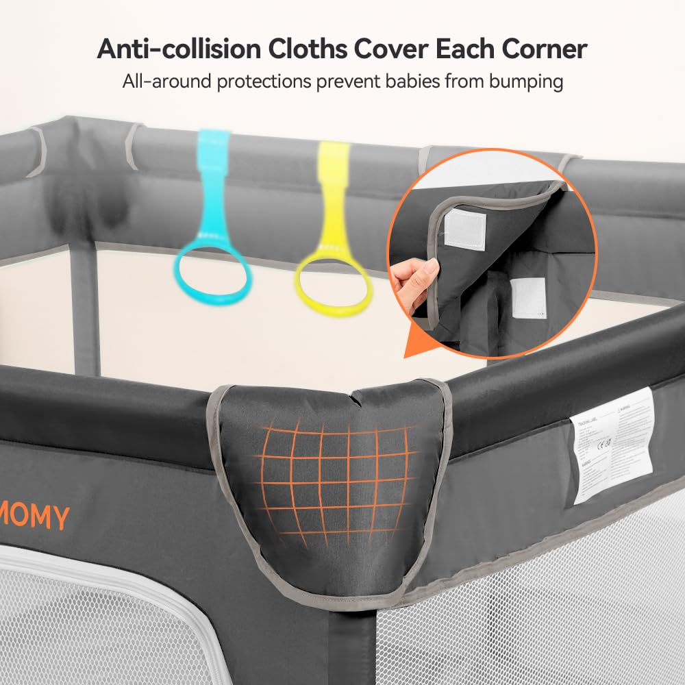 COMOMY Playpens for Babies and Toddlers, Small Baby Play Pens, Activity Center for Safe and Non-Slip Baby Fence, Full Mesh Design, Indoor & Outdoor Kids Activity Center (Dark Grey, 36"x36")